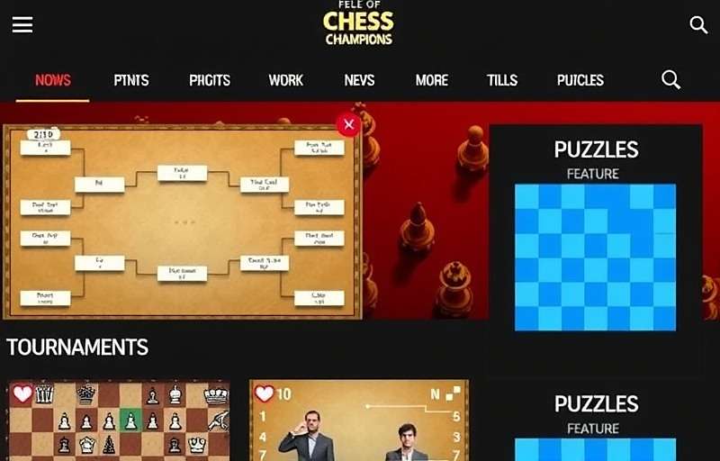 Chess Champions India - Exciting Gameplay Features Chess Champions India game features showing tournament bracket and puzzle section